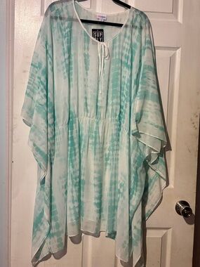 LuLaRoe Mint and White Tie-Dye Sheer Bathing Suit Cover-up L/XL